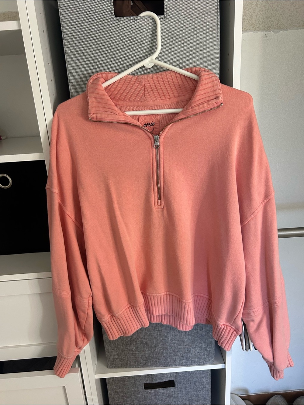 AERIE Coral Pink Half-Zip Cowl Sweater